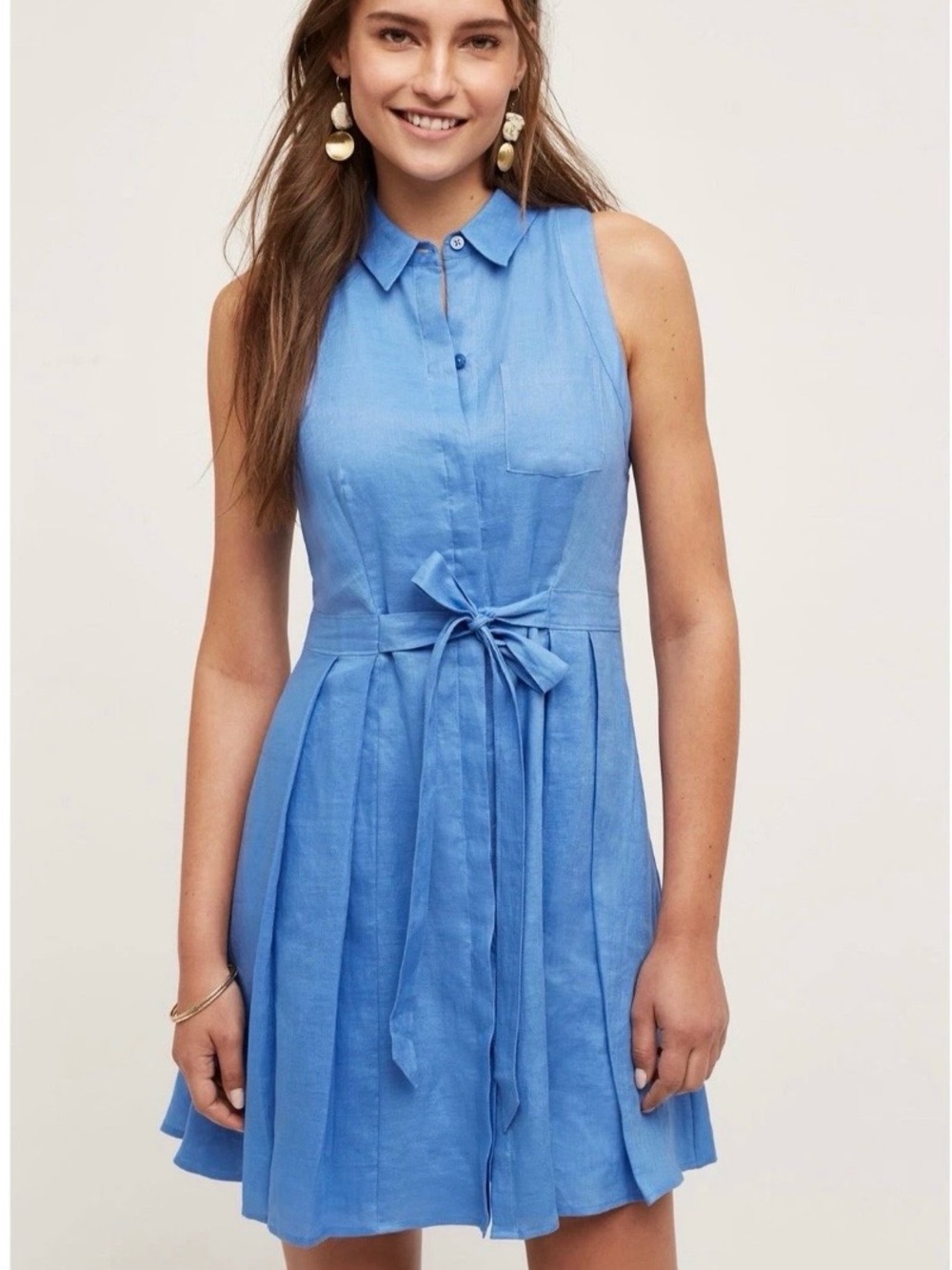 HD in Paris Sleeveless Collared Tie-Waist Sky Blue Mini Dress